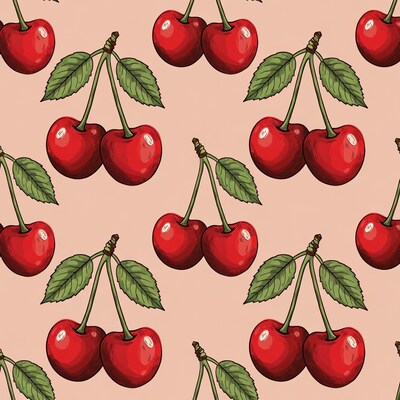 Cherry Pattern on Pink Background