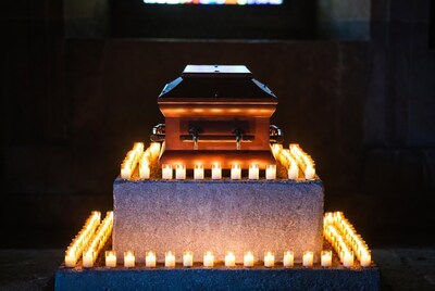 Wooden Coffin Surrounded by Candles