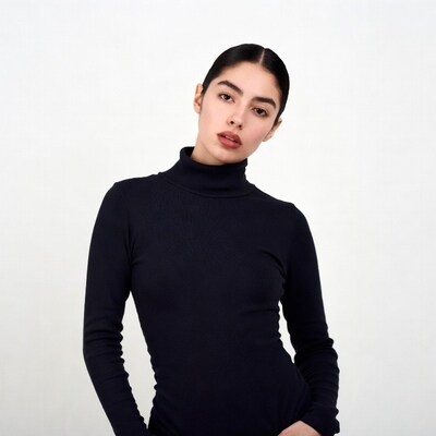 Middle Eastern woman in black turtleneck
