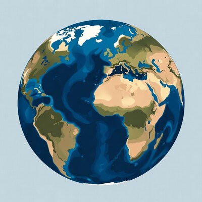 Illustrated Earth Globe on Blue Background