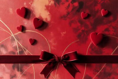 Red hearts with velvet bow