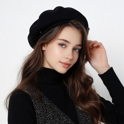 Young woman in black beret