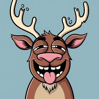Cartoon Reindeer Laughing with Tongue Out