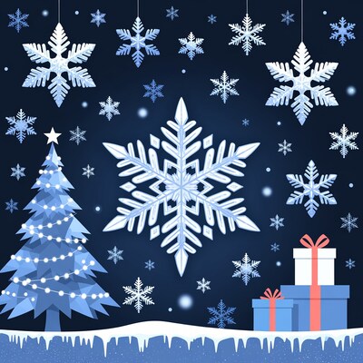Christmas Tree with Snowflakes and Gifts