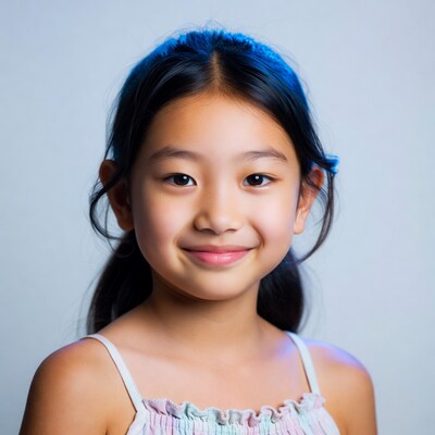 Smiling Asian girl with blue hair