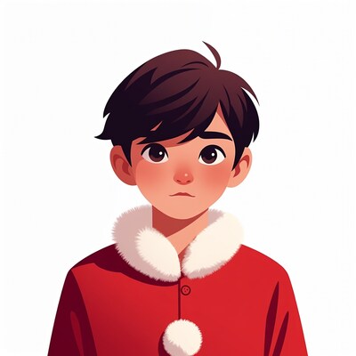 Asian boy in red Santa coat
