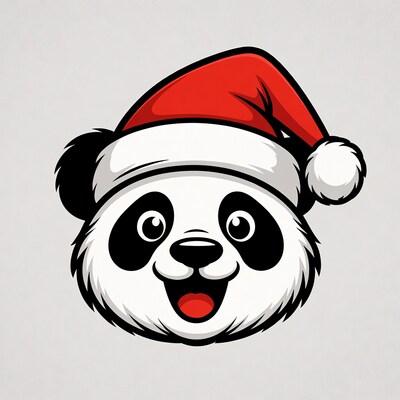 Cartoon Panda Wearing Santa Hat