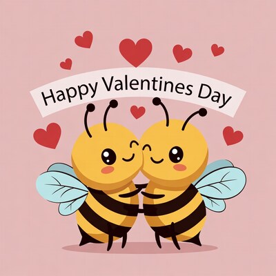 Kissing Bees Happy Valentines Day Illustration