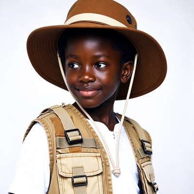 African boy in safari hat and vest