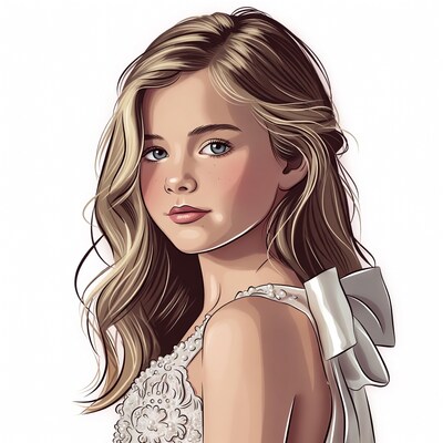 Blonde girl in lace dress with bow