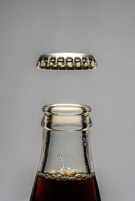 Bottle cap flying off cola bottle