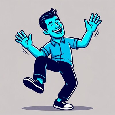 Cartoon man dancing with raised hands