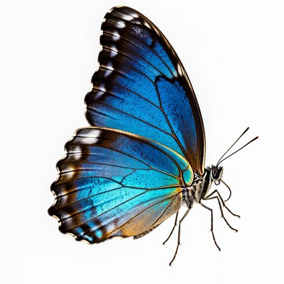 Blue Morpho Butterfly on White Background