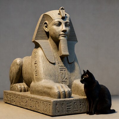 Black Cat Beside Great Sphinx Statue