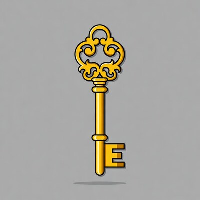 Ornate Golden Key with E