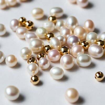 White Pink Pearls Gold Beads