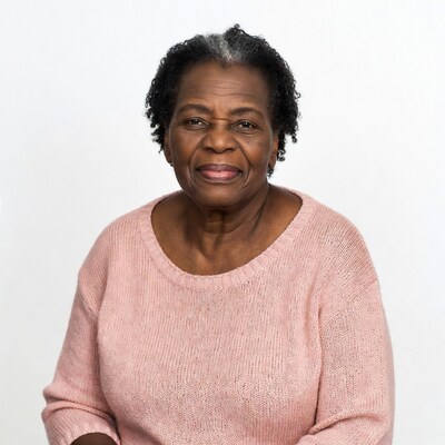 Elderly African-American woman in pink sweater