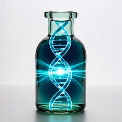 DNA Helix in Glowing Green Flask