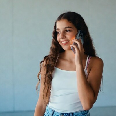 Teen girl talking on iPhone