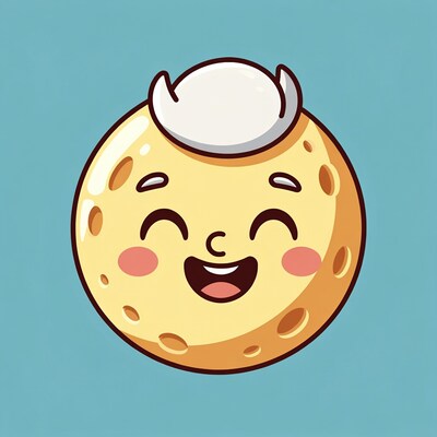 Smiling cartoon moon with horns