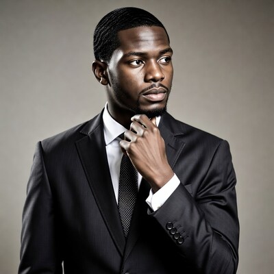 African-American man adjusting tie in suit
