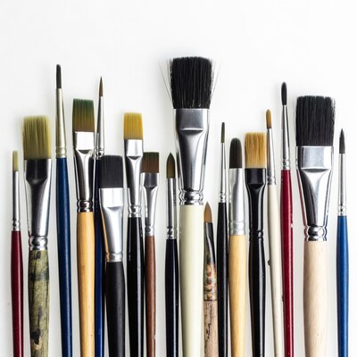 Assortment of Paintbrushes on White Background