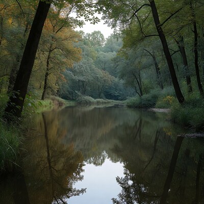 Forest River with Fall Reflections
