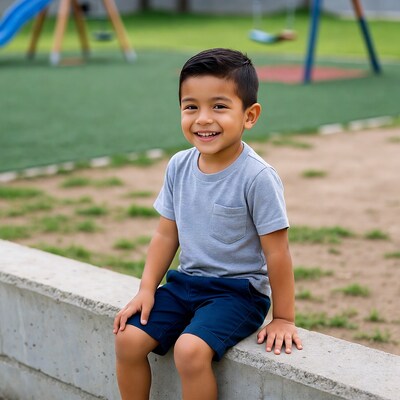 Asian boy smiling at playground