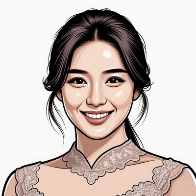 Smiling Asian woman in lace cheongsam