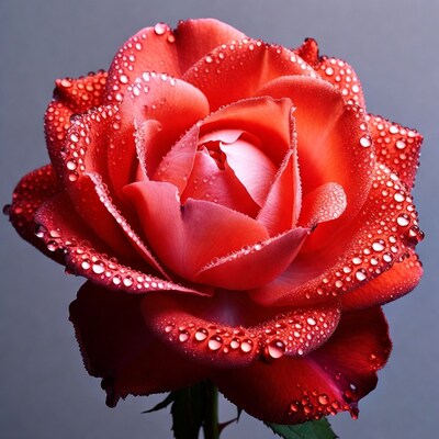 Red Rose with Dew Drops