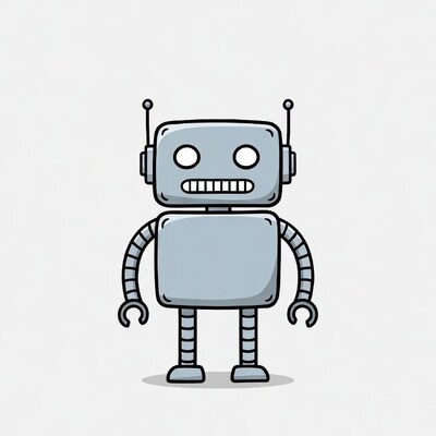 Cartoon Robot Smiling on White Background