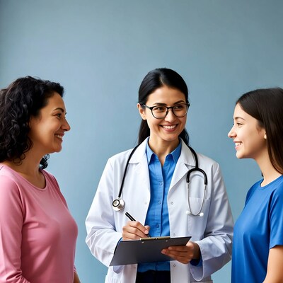 Doctor consulting mother and daughter