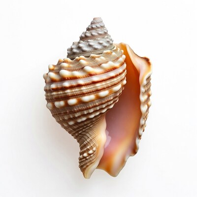 Open Conch Seashell on White Background