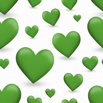 Green 3D Hearts on White Background