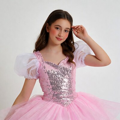 Girl in pink sequin tutu dress