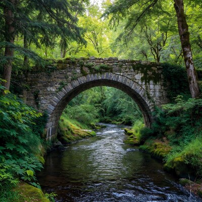 Stone Arch Bridge over Forest Stream