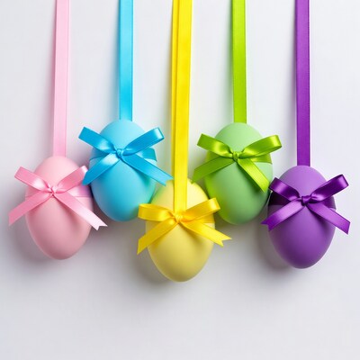 Colorful Easter Eggs with Ribbons