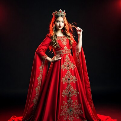 Girl in red gown with crown