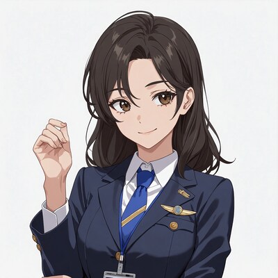 Anime flight attendant smiling