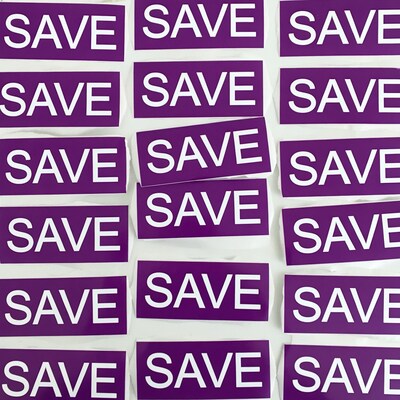 Purple SAVE Stickers Scattered