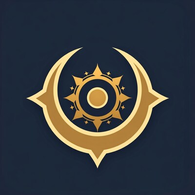 Golden Crescent Moon Sun Symbol