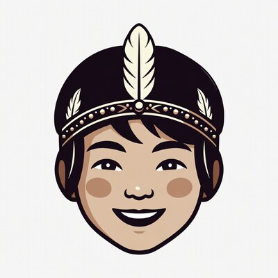 Asian boy in feather headdress illustration