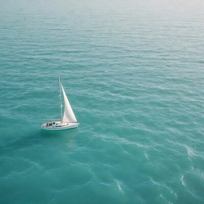 White sailboat on turquoise ocean