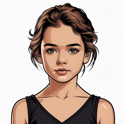 Young girl with brown hair illustration