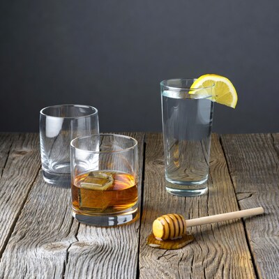 Whiskey, Water, Honey Dipper on Wood
