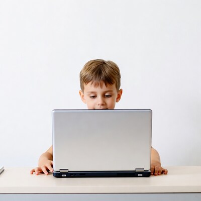 Boy using laptop on desk