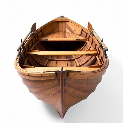 Wooden Rowboat on White Background
