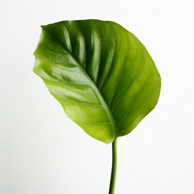 Large green monstera leaf on white
