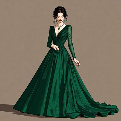 Woman in emerald green gown