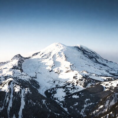 Mount Rainier Snowy Peak Aerial View
